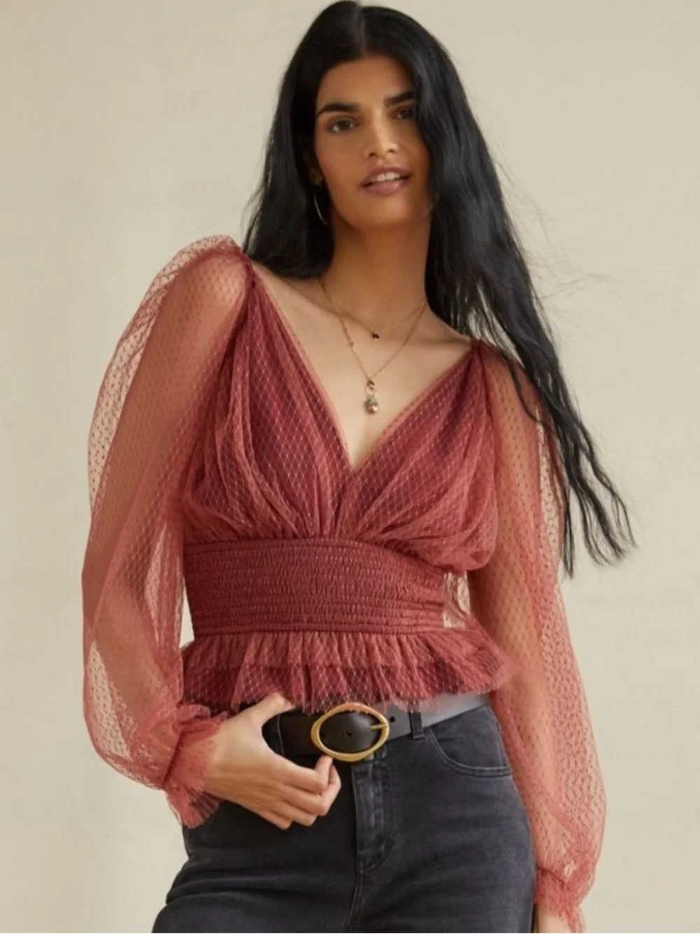 NWT Anthropologie Women's Burgundy Blouse